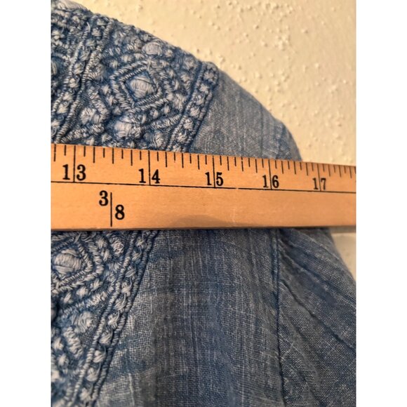 Rachel Zoe Womens 1X Boho Tunic Top Blue Embroidered Crochet Lace V-Neck - Picture 6 of 10